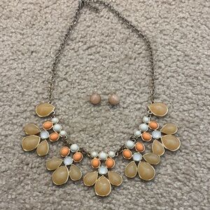 Vintage Elegant Gold and pale pink. Statement Necklace and matching earrings set